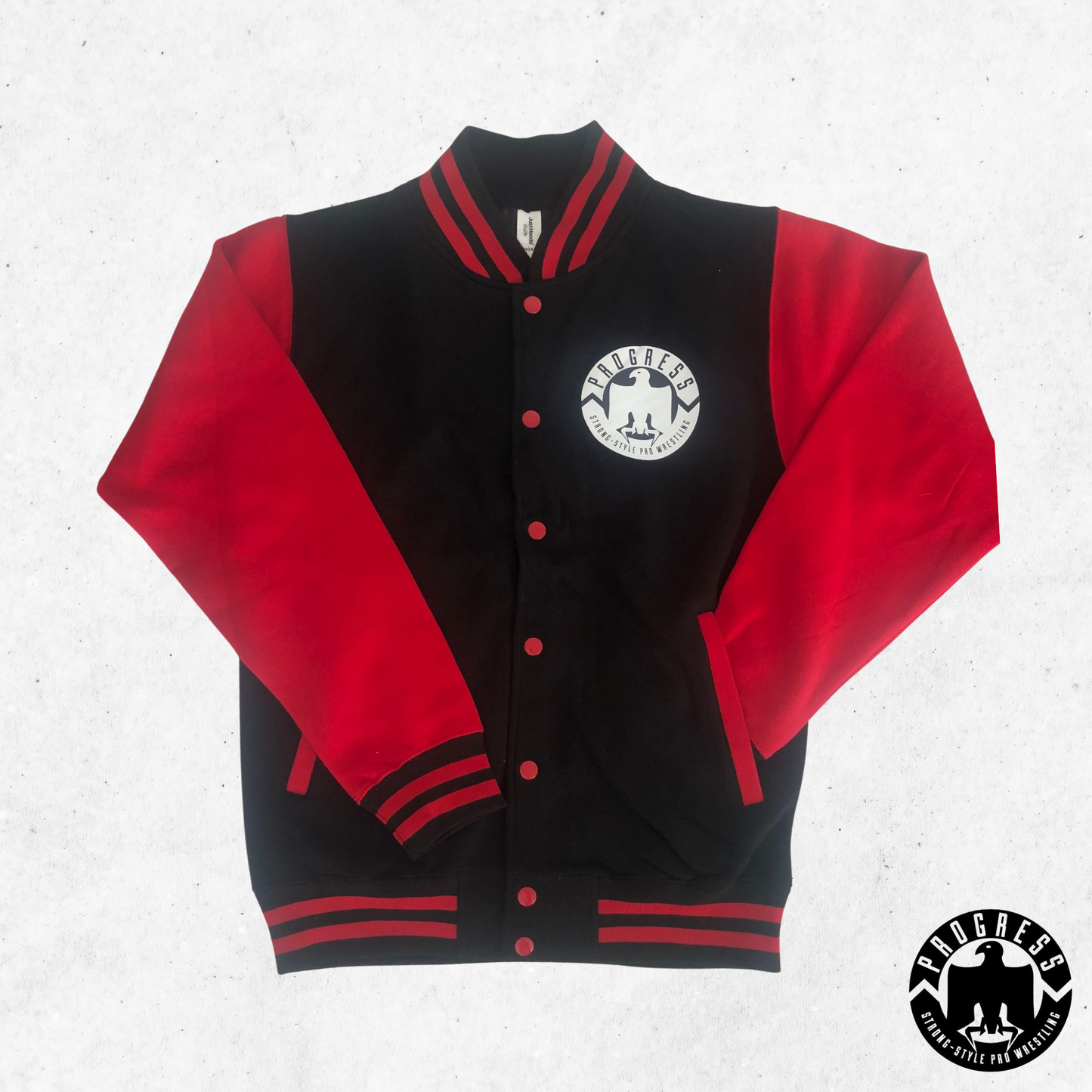 progress wrestling jacket red and black varsity front