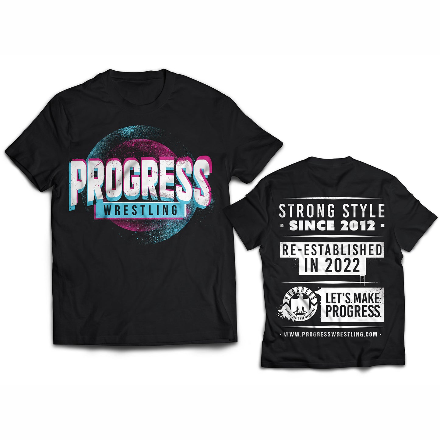 PROGRESS WRESTLING T SHIRT BLUE PINK MOON