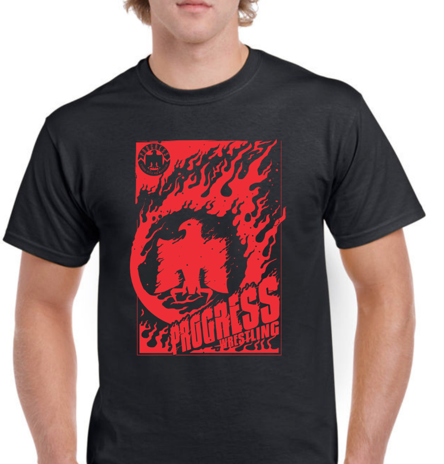 PROGRESS WRESTLING T SHIRT RED FIRE BALL FRONT